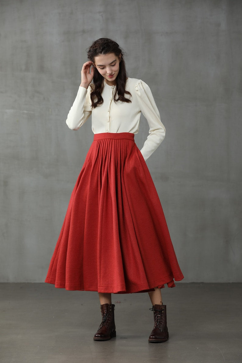 Brown Wool Skirt, Pleated Wool Skirt, Winter Skirt, Wool Circle Skirt,  Flared Skirt, A-line Skirt, Handmade Skirts Linennaive 
